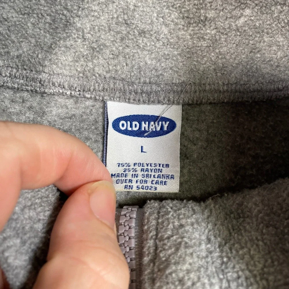 Old Navy‎ Mens Large Quarter Zip Fleece Pullover Heather Grey Logo Sleeve Pocket